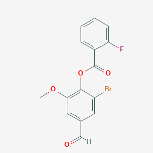 molecular formula C15H10BrFO4 B3665534 (2-Bromo-4-formyl-6-methoxyphenyl) 2-fluorobenzoate 