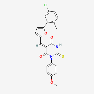 molecular formula C23H17ClN2O4S B3665628 (5E)-5-{[5-(5-chloro-2-methylphenyl)furan-2-yl]methylidene}-1-(4-methoxyphenyl)-2-thioxodihydropyrimidine-4,6(1H,5H)-dione 