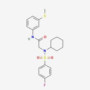 molecular formula C21H25FN2O3S2 B3666029 N~2~-cyclohexyl-N~2~-[(4-fluorophenyl)sulfonyl]-N~1~-[3-(methylthio)phenyl]glycinamide 