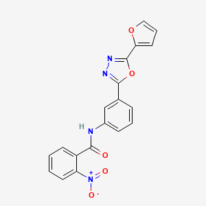 molecular formula C19H12N4O5 B3666178 N-{3-[5-(furan-2-yl)-1,3,4-oxadiazol-2-yl]phenyl}-2-nitrobenzamide 