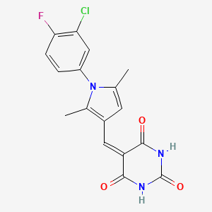 molecular formula C17H13ClFN3O3 B3666199 5-{[1-(3-chloro-4-fluorophenyl)-2,5-dimethyl-1H-pyrrol-3-yl]methylidene}pyrimidine-2,4,6(1H,3H,5H)-trione 