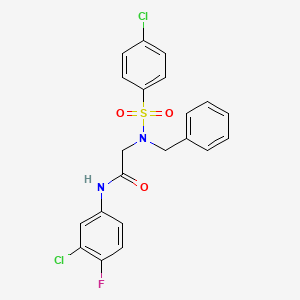 molecular formula C21H17Cl2FN2O3S B3666258 N~2~-benzyl-N~1~-(3-chloro-4-fluorophenyl)-N~2~-[(4-chlorophenyl)sulfonyl]glycinamide 