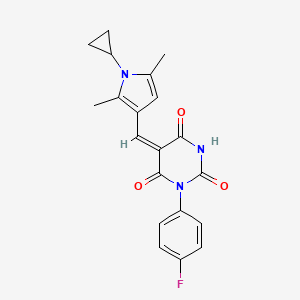 molecular formula C20H18FN3O3 B3666284 5-[(1-cyclopropyl-2,5-dimethyl-1H-pyrrol-3-yl)methylene]-1-(4-fluorophenyl)-2,4,6(1H,3H,5H)-pyrimidinetrione 