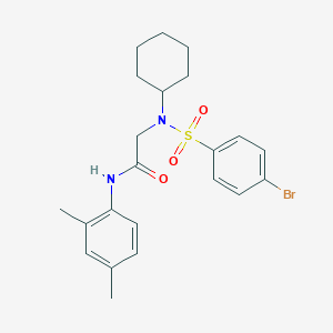 molecular formula C22H27BrN2O3S B3666316 N~2~-[(4-bromophenyl)sulfonyl]-N~2~-cyclohexyl-N-(2,4-dimethylphenyl)glycinamide 