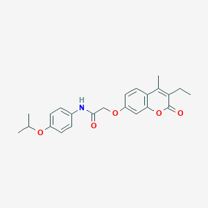 molecular formula C23H25NO5 B3666342 2-[(3-ethyl-4-methyl-2-oxo-2H-chromen-7-yl)oxy]-N-(4-isopropoxyphenyl)acetamide 