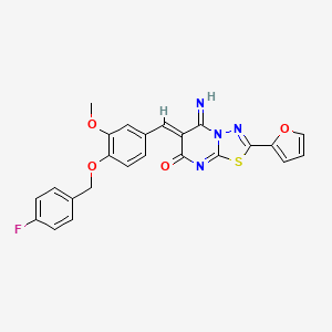 molecular formula C24H17FN4O4S B3666387 (6Z)-6-[[4-[(4-fluorophenyl)methoxy]-3-methoxyphenyl]methylidene]-2-(furan-2-yl)-5-imino-[1,3,4]thiadiazolo[3,2-a]pyrimidin-7-one 