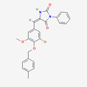 (5E)-5-{3-bromo-5-methoxy-4-[(4-methylbenzyl)oxy]benzylidene}-3-phenylimidazolidine-2,4-dione