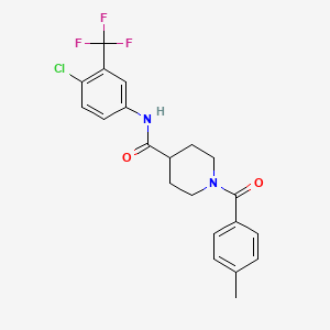 molecular formula C21H20ClF3N2O2 B3666514 N-[4-chloro-3-(trifluoromethyl)phenyl]-1-[(4-methylphenyl)carbonyl]piperidine-4-carboxamide 