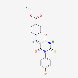 molecular formula C19H20BrN3O4S B3666525 ethyl 1-{[1-(4-bromophenyl)-4,6-dioxo-2-thioxotetrahydro-5(2H)-pyrimidinylidene]methyl}-4-piperidinecarboxylate 