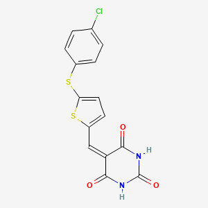 molecular formula C15H9ClN2O3S2 B3666626 5-({5-[(4-chlorophenyl)thio]-2-thienyl}methylene)-2,4,6(1H,3H,5H)-pyrimidinetrione 