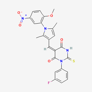 molecular formula C24H19FN4O5S B3666678 (5E)-1-(3-fluorophenyl)-5-{[1-(2-methoxy-5-nitrophenyl)-2,5-dimethyl-1H-pyrrol-3-yl]methylidene}-2-thioxodihydropyrimidine-4,6(1H,5H)-dione 