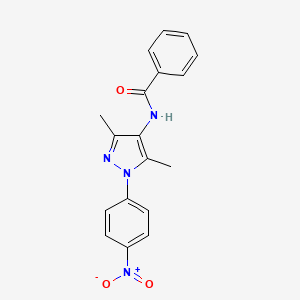 molecular formula C18H16N4O3 B3666777 N-[3,5-dimethyl-1-(4-nitrophenyl)-1H-pyrazol-4-yl]benzamide 