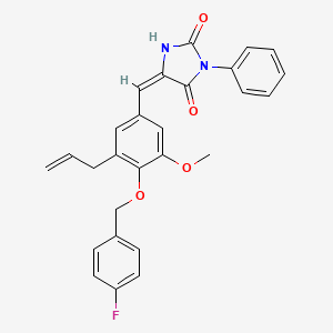 molecular formula C27H23FN2O4 B3666802 (5E)-5-[[4-[(4-fluorophenyl)methoxy]-3-methoxy-5-prop-2-enylphenyl]methylidene]-3-phenylimidazolidine-2,4-dione 