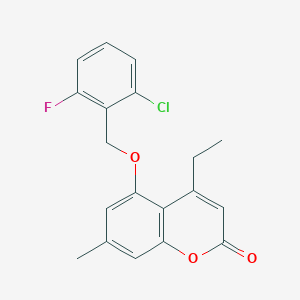 molecular formula C19H16ClFO3 B3666836 5-[(2-CHLORO-6-FLUOROPHENYL)METHOXY]-4-ETHYL-7-METHYL-2H-CHROMEN-2-ONE 