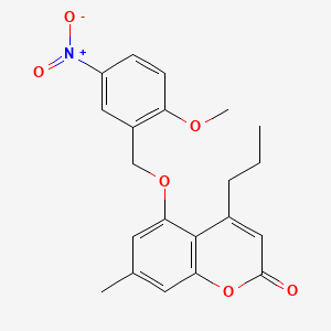 molecular formula C21H21NO6 B3666950 5-[(2-METHOXY-5-NITROPHENYL)METHOXY]-7-METHYL-4-PROPYL-2H-CHROMEN-2-ONE 