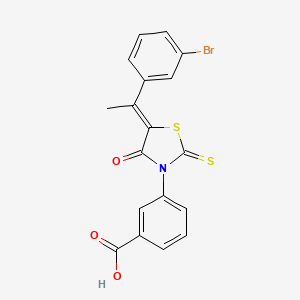 molecular formula C18H12BrNO3S2 B3667322 3-{5-[1-(3-bromophenyl)ethylidene]-4-oxo-2-thioxo-1,3-thiazolidin-3-yl}benzoic acid 