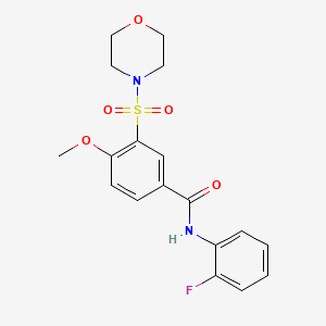 molecular formula C18H19FN2O5S B3667361 N-(2-fluorophenyl)-4-methoxy-3-morpholin-4-ylsulfonylbenzamide 