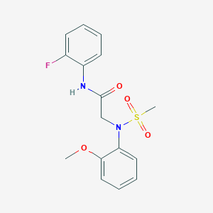 molecular formula C16H17FN2O4S B3667412 N-(2-fluorophenyl)-2-(2-methoxy-N-methylsulfonylanilino)acetamide 