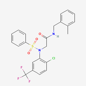 molecular formula C23H20ClF3N2O3S B3667496 2-{N-[2-CHLORO-5-(TRIFLUOROMETHYL)PHENYL]BENZENESULFONAMIDO}-N-[(2-METHYLPHENYL)METHYL]ACETAMIDE 