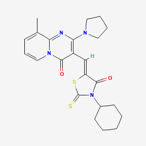 molecular formula C23H26N4O2S2 B3667623 3-CYCLOHEXYL-5-{(Z)-1-[9-METHYL-4-OXO-2-(1-PYRROLIDINYL)-4H-PYRIDO[1,2-A]PYRIMIDIN-3-YL]METHYLIDENE}-2-THIOXO-1,3-THIAZOLAN-4-ONE 