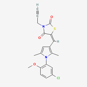 molecular formula C20H17ClN2O3S B3667657 (5E)-5-{[1-(5-chloro-2-methoxyphenyl)-2,5-dimethyl-1H-pyrrol-3-yl]methylidene}-3-(prop-2-yn-1-yl)-1,3-thiazolidine-2,4-dione 