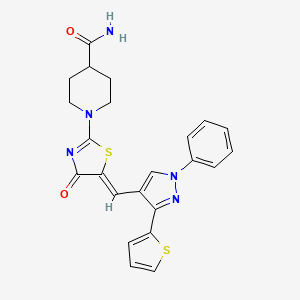 1-(4-oxo-5-{[1-phenyl-3-(2-thienyl)-1H-pyrazol-4-yl]methylene}-4,5-dihydro-1,3-thiazol-2-yl)-4-piperidinecarboxamide