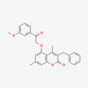 molecular formula C27H24O5 B3668095 3-benzyl-5-[2-(3-methoxyphenyl)-2-oxoethoxy]-4,7-dimethyl-2H-chromen-2-one 