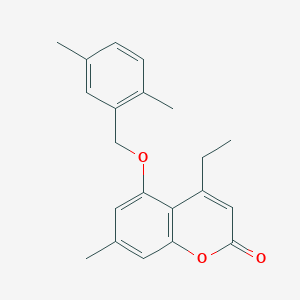 molecular formula C21H22O3 B3668192 5-[(2,5-dimethylbenzyl)oxy]-4-ethyl-7-methyl-2H-chromen-2-one 