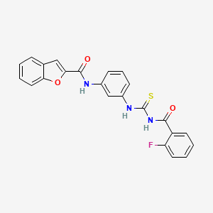 molecular formula C23H16FN3O3S B3668474 N-[3-({[(2-fluorobenzoyl)amino]carbonothioyl}amino)phenyl]-1-benzofuran-2-carboxamide 