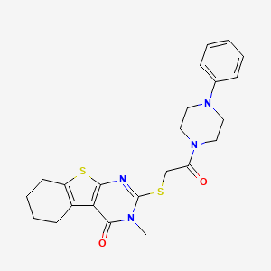 molecular formula C23H26N4O2S2 B3668517 3-methyl-2-{[2-oxo-2-(4-phenyl-1-piperazinyl)ethyl]thio}-5,6,7,8-tetrahydro[1]benzothieno[2,3-d]pyrimidin-4(3H)-one 