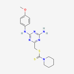 molecular formula C17H22N6OS2 B3668526 {4-amino-6-[(4-methoxyphenyl)amino]-1,3,5-triazin-2-yl}methyl 1-piperidinecarbodithioate 