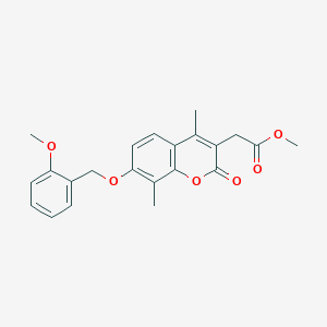 molecular formula C22H22O6 B3668610 methyl {7-[(2-methoxybenzyl)oxy]-4,8-dimethyl-2-oxo-2H-chromen-3-yl}acetate 