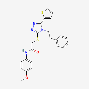 molecular formula C23H22N4O2S2 B3668630 N-(4-methoxyphenyl)-2-{[4-(2-phenylethyl)-5-(thiophen-2-yl)-4H-1,2,4-triazol-3-yl]sulfanyl}acetamide 