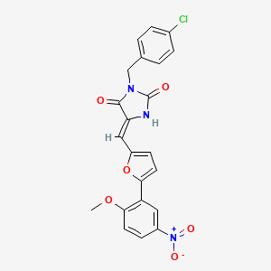 molecular formula C22H16ClN3O6 B3668714 3-(4-chlorobenzyl)-5-{[5-(2-methoxy-5-nitrophenyl)-2-furyl]methylene}-2,4-imidazolidinedione 