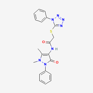 molecular formula C20H19N7O2S B3668873 N-(1,5-dimethyl-3-oxo-2-phenyl-2,3-dihydro-1H-pyrazol-4-yl)-2-[(1-phenyl-1H-tetrazol-5-yl)thio]acetamide 