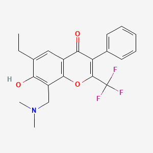 molecular formula C21H20F3NO3 B3668899 8-[(dimethylamino)methyl]-6-ethyl-7-hydroxy-3-phenyl-2-(trifluoromethyl)-4H-chromen-4-one 