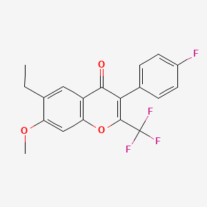 molecular formula C19H14F4O3 B3668929 6-ethyl-3-(4-fluorophenyl)-7-methoxy-2-(trifluoromethyl)-4H-chromen-4-one 