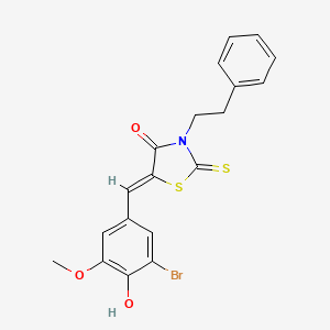 molecular formula C19H16BrNO3S2 B3669029 5-(3-bromo-4-hydroxy-5-methoxybenzylidene)-3-(2-phenylethyl)-2-thioxo-1,3-thiazolidin-4-one 