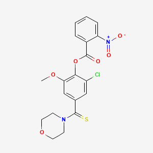 molecular formula C19H17ClN2O6S B3669072 2-chloro-6-methoxy-4-(4-morpholinylcarbonothioyl)phenyl 2-nitrobenzoate 