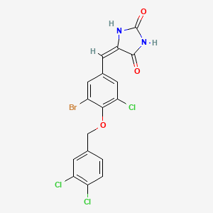 (5E)-5-[[3-bromo-5-chloro-4-[(3,4-dichlorophenyl)methoxy]phenyl]methylidene]imidazolidine-2,4-dione