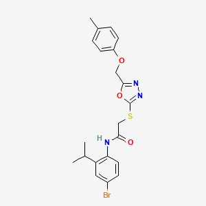 molecular formula C21H22BrN3O3S B3669358 N-[4-bromo-2-(propan-2-yl)phenyl]-2-({5-[(4-methylphenoxy)methyl]-1,3,4-oxadiazol-2-yl}sulfanyl)acetamide 