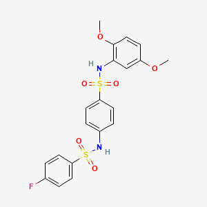 molecular formula C20H19FN2O6S2 B3669714 N-(4-{[(2,5-dimethoxyphenyl)amino]sulfonyl}phenyl)-4-fluorobenzenesulfonamide 