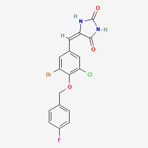 molecular formula C17H11BrClFN2O3 B3669755 (5E)-5-{3-bromo-5-chloro-4-[(4-fluorobenzyl)oxy]benzylidene}imidazolidine-2,4-dione 