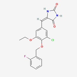 molecular formula C19H16ClFN2O4 B3669930 5-{3-chloro-5-ethoxy-4-[(2-fluorobenzyl)oxy]benzylidene}-2,4-imidazolidinedione 