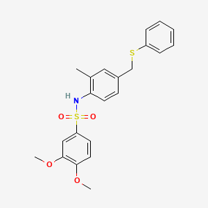 molecular formula C22H23NO4S2 B3670178 3,4-dimethoxy-N-{2-methyl-4-[(phenylthio)methyl]phenyl}benzenesulfonamide 