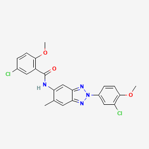 molecular formula C22H18Cl2N4O3 B3670436 5-chloro-N-[2-(3-chloro-4-methoxyphenyl)-6-methyl-2H-1,2,3-benzotriazol-5-yl]-2-methoxybenzamide 