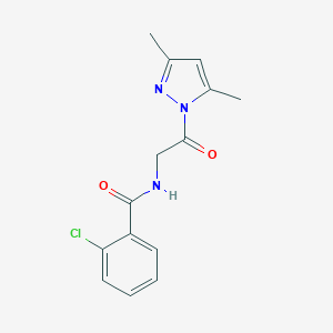 molecular formula C14H14ClN3O2 B367058 2-chloro-N-[2-(3,5-dimethyl-1H-pyrazol-1-yl)-2-oxoethyl]benzamide CAS No. 333749-63-6