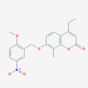 molecular formula C20H19NO6 B3670596 4-ethyl-7-[(2-methoxy-5-nitrobenzyl)oxy]-8-methyl-2H-chromen-2-one 