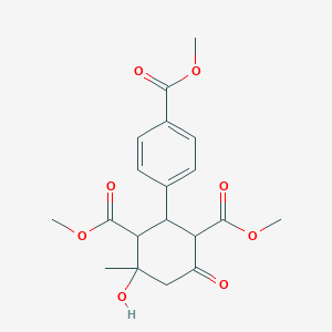 molecular formula C19H22O8 B367119 Dimethyl 4-hydroxy-2-[4-(methoxycarbonyl)phenyl]-4-methyl-6-oxocyclohexane-1,3-dicarboxylate CAS No. 1212343-82-2