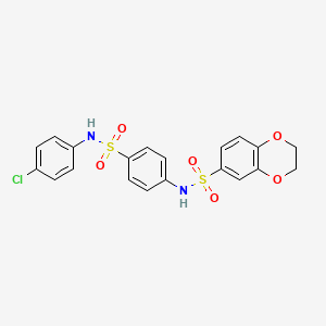 molecular formula C20H17ClN2O6S2 B3671223 N-(4-{[(4-chlorophenyl)amino]sulfonyl}phenyl)-2,3-dihydro-1,4-benzodioxine-6-sulfonamide 